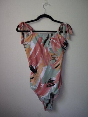 Pastel Color Tie Straps One Piece Swimsuit Size Medium